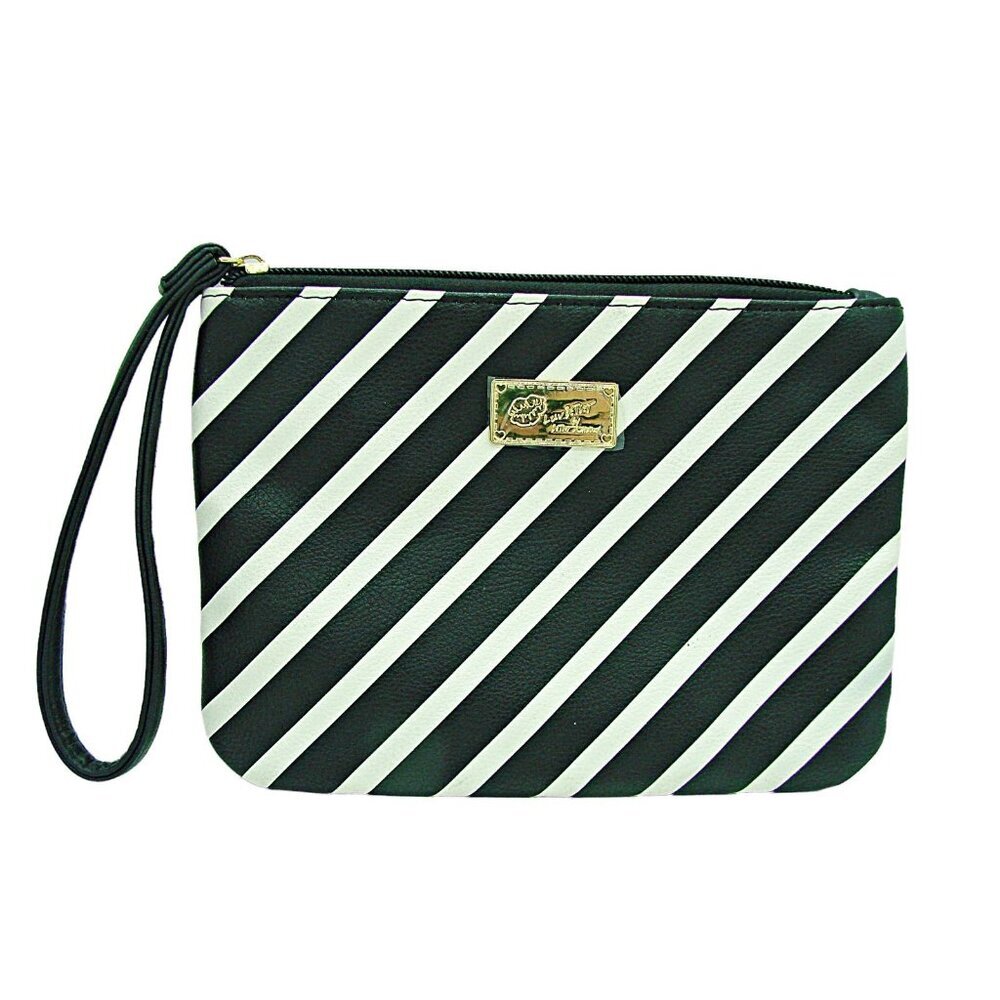 Luv Betsey By Betsey Johnson Bag Wristlet Wallet Makeup Bag Black White Stripe